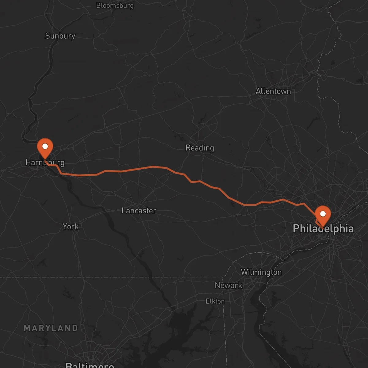 Ruta Harrisburg - Philadelphia