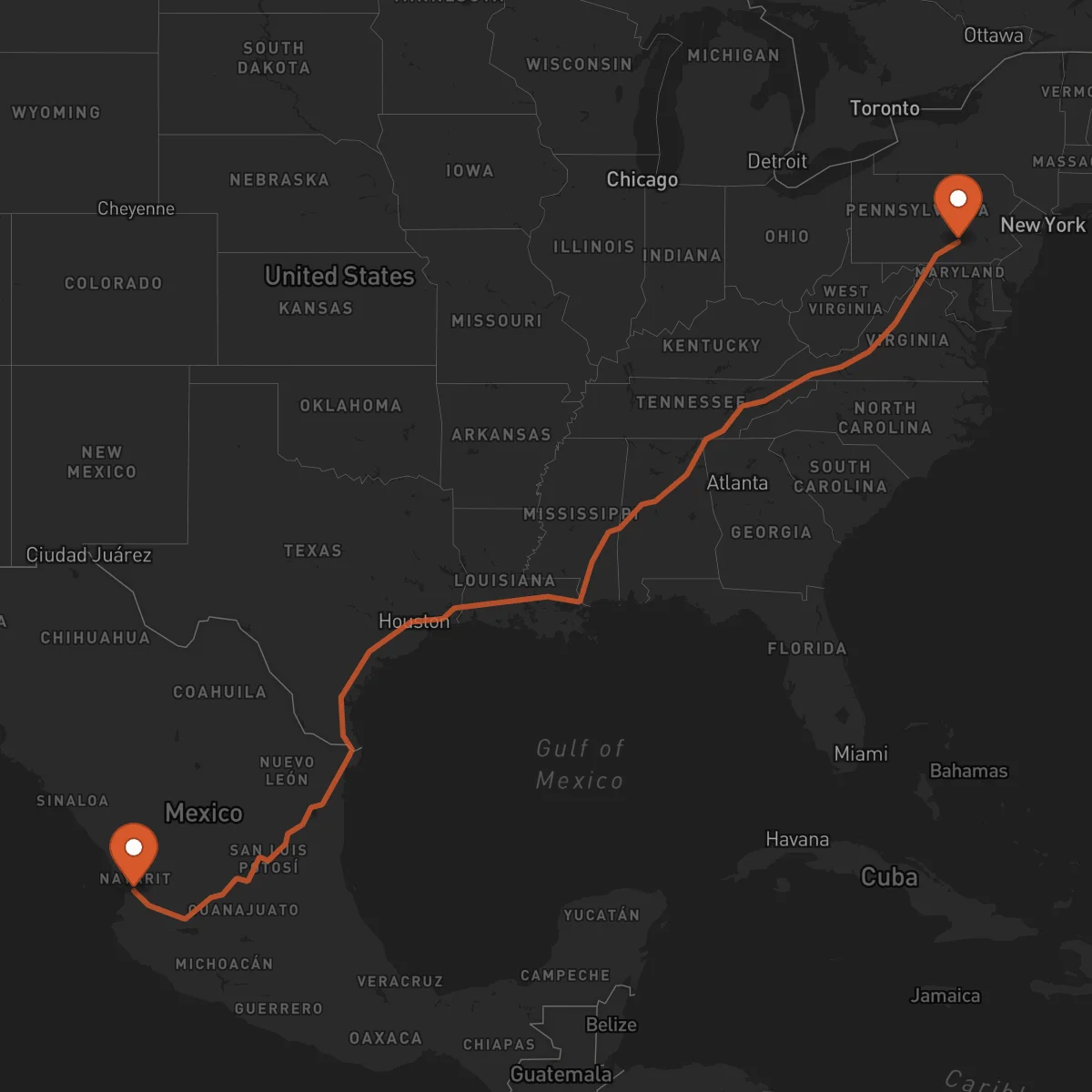Ruta Tepic - Harrisburg