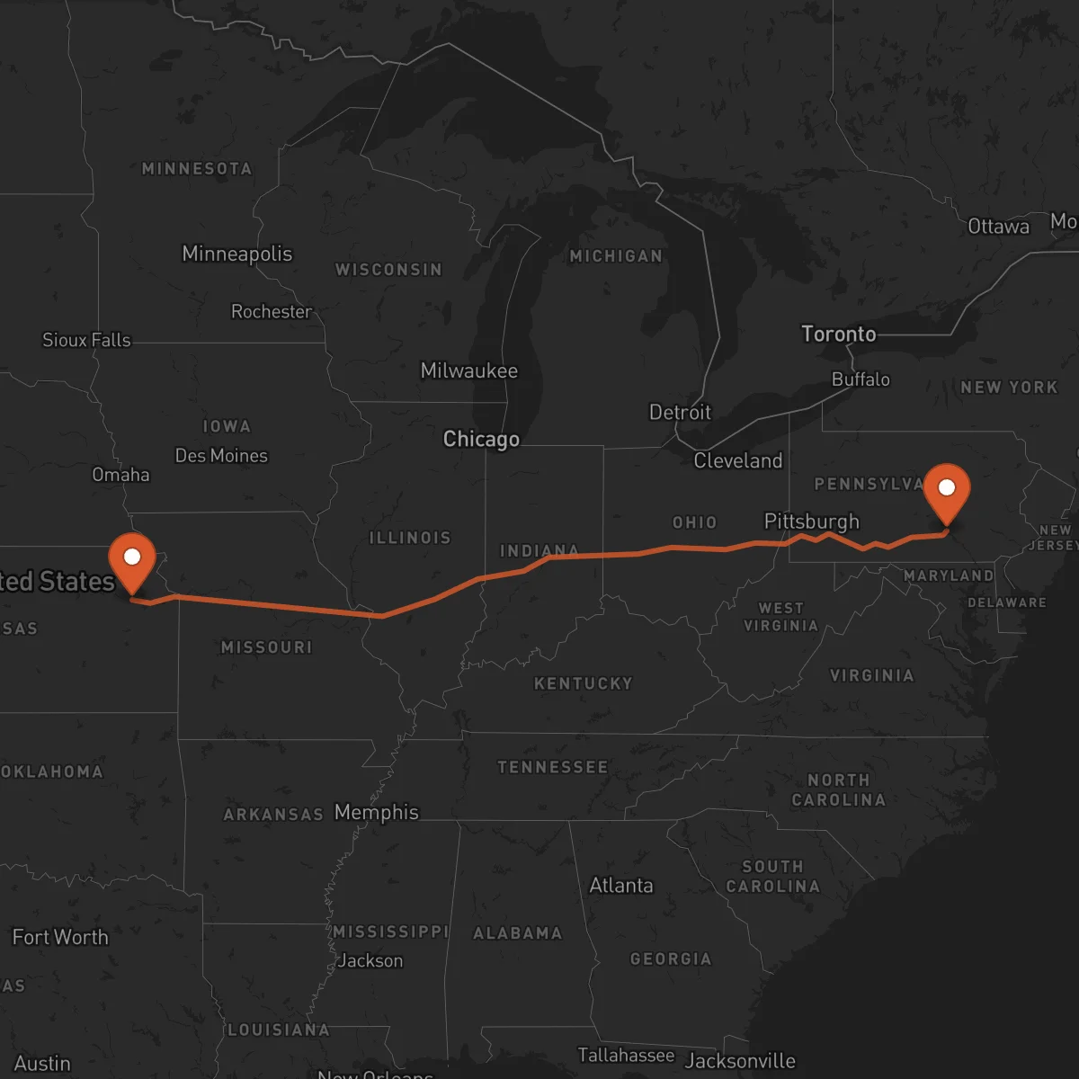 Ruta Topeka - Harrisburg