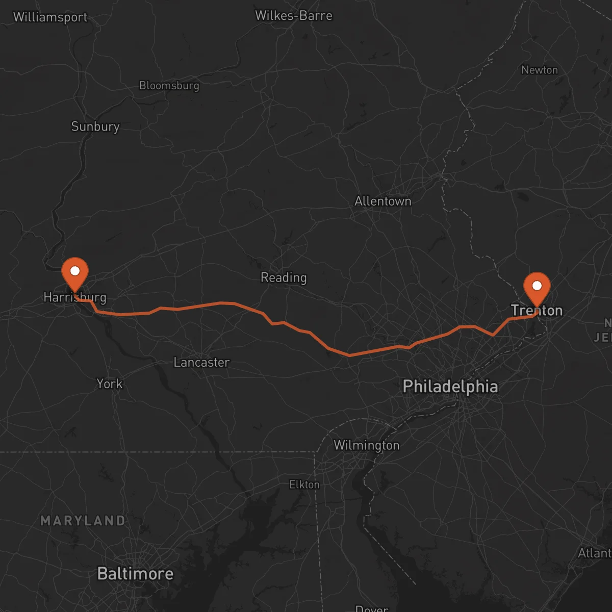 Ruta Harrisburg - Trenton