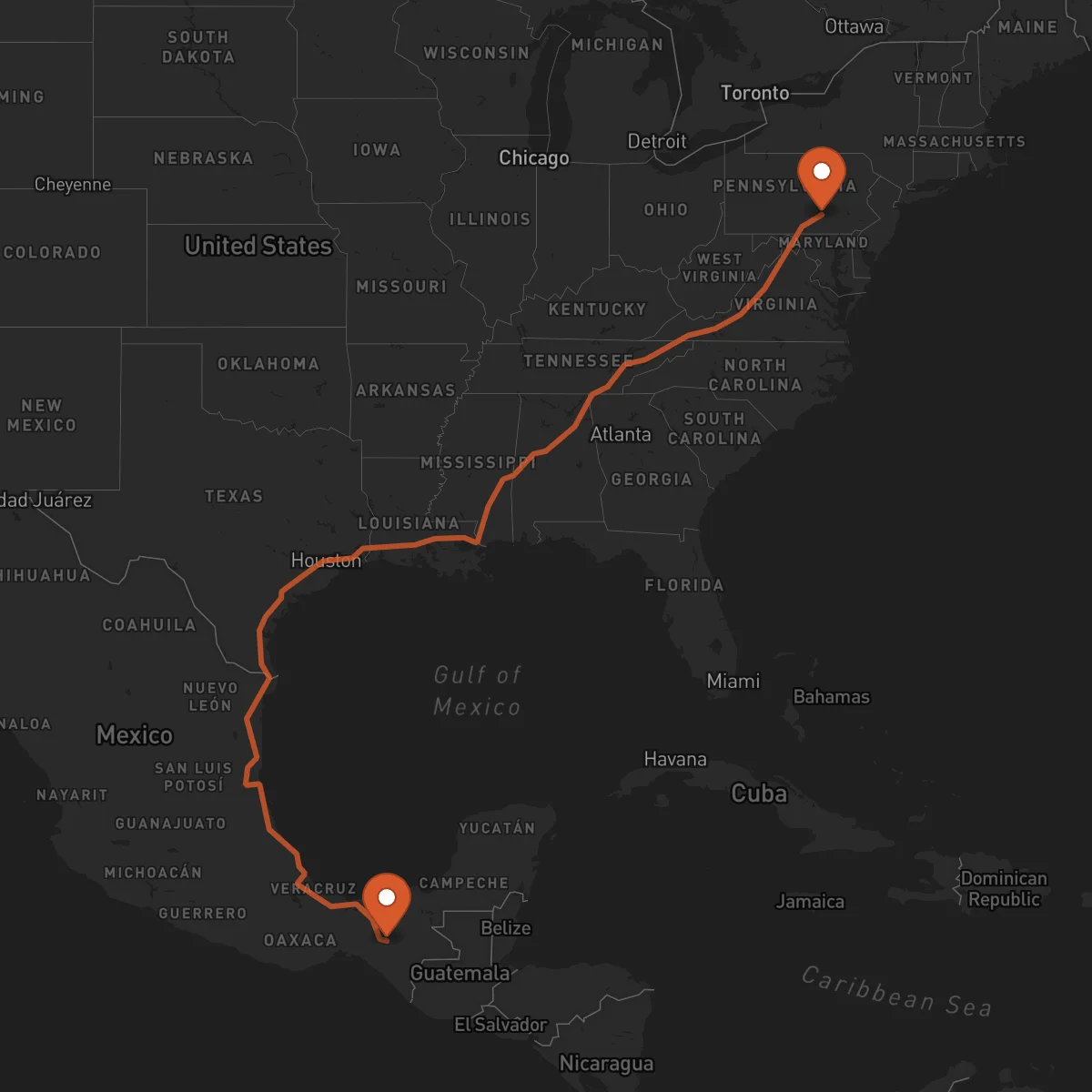 Ruta Tuxtla Gutiérrez - Harrisburg