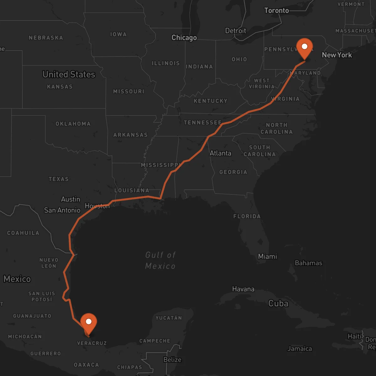 Ruta Veracruz - Harrisburg