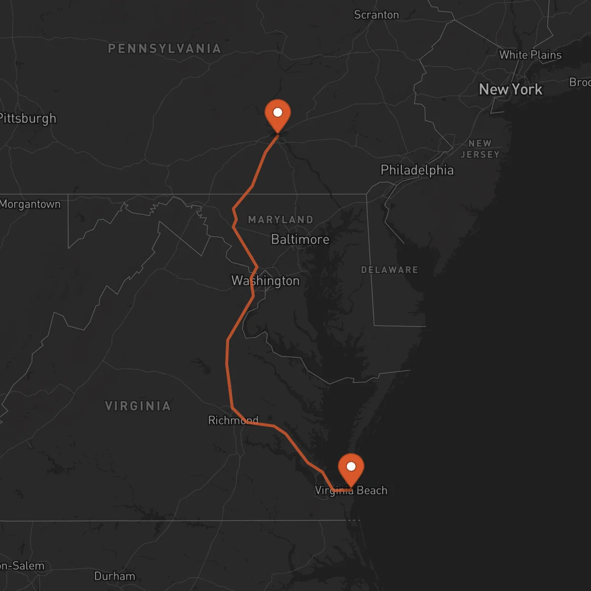 Ruta Virginia Beach - Harrisburg