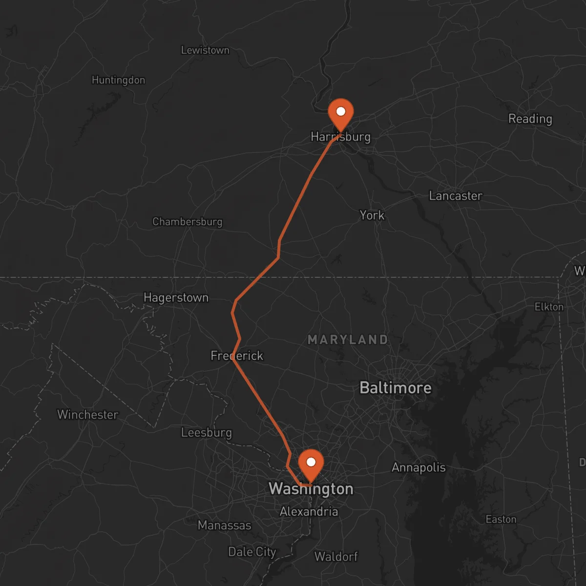 Ruta Harrisburg - Washington D.C.