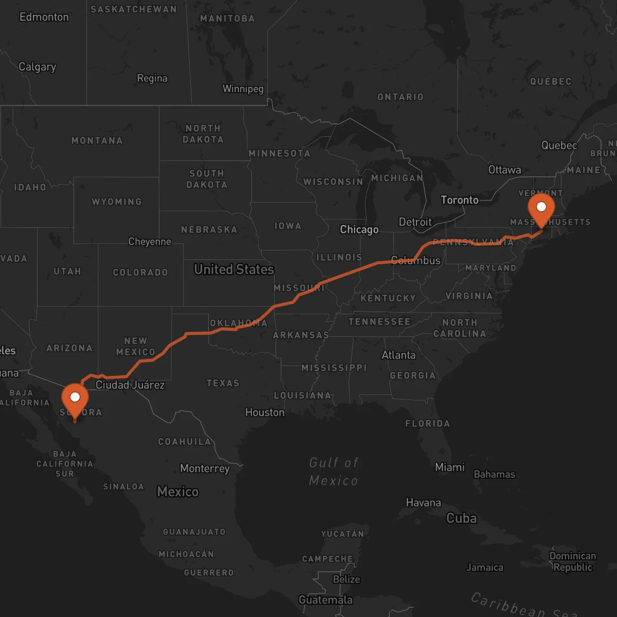 Ruta Hartford - Hermosillo