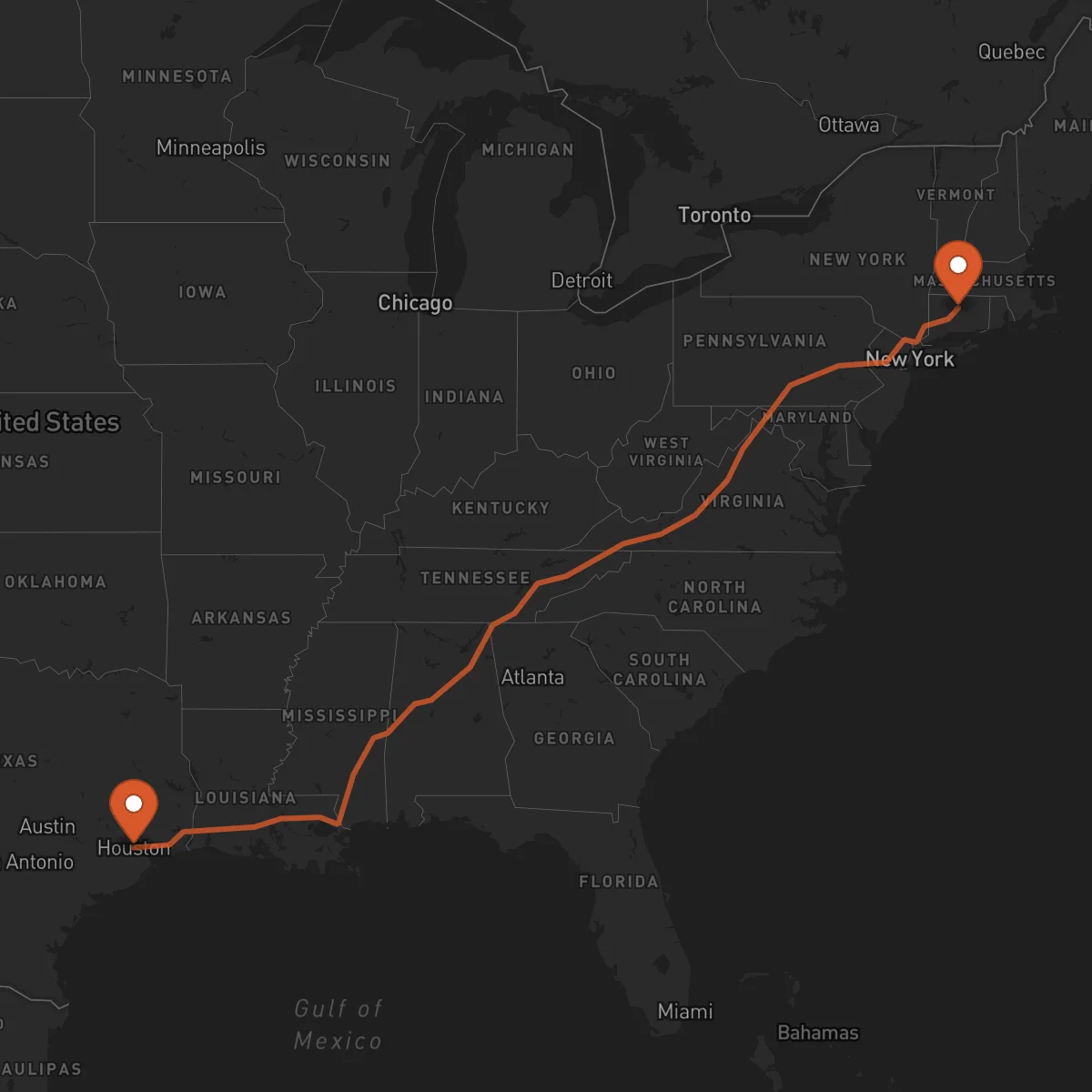 Ruta Houston - Hartford