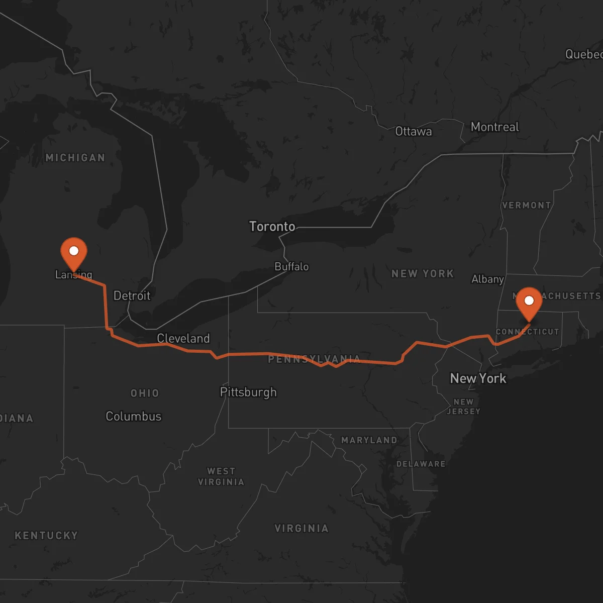 Ruta Lansing - Hartford