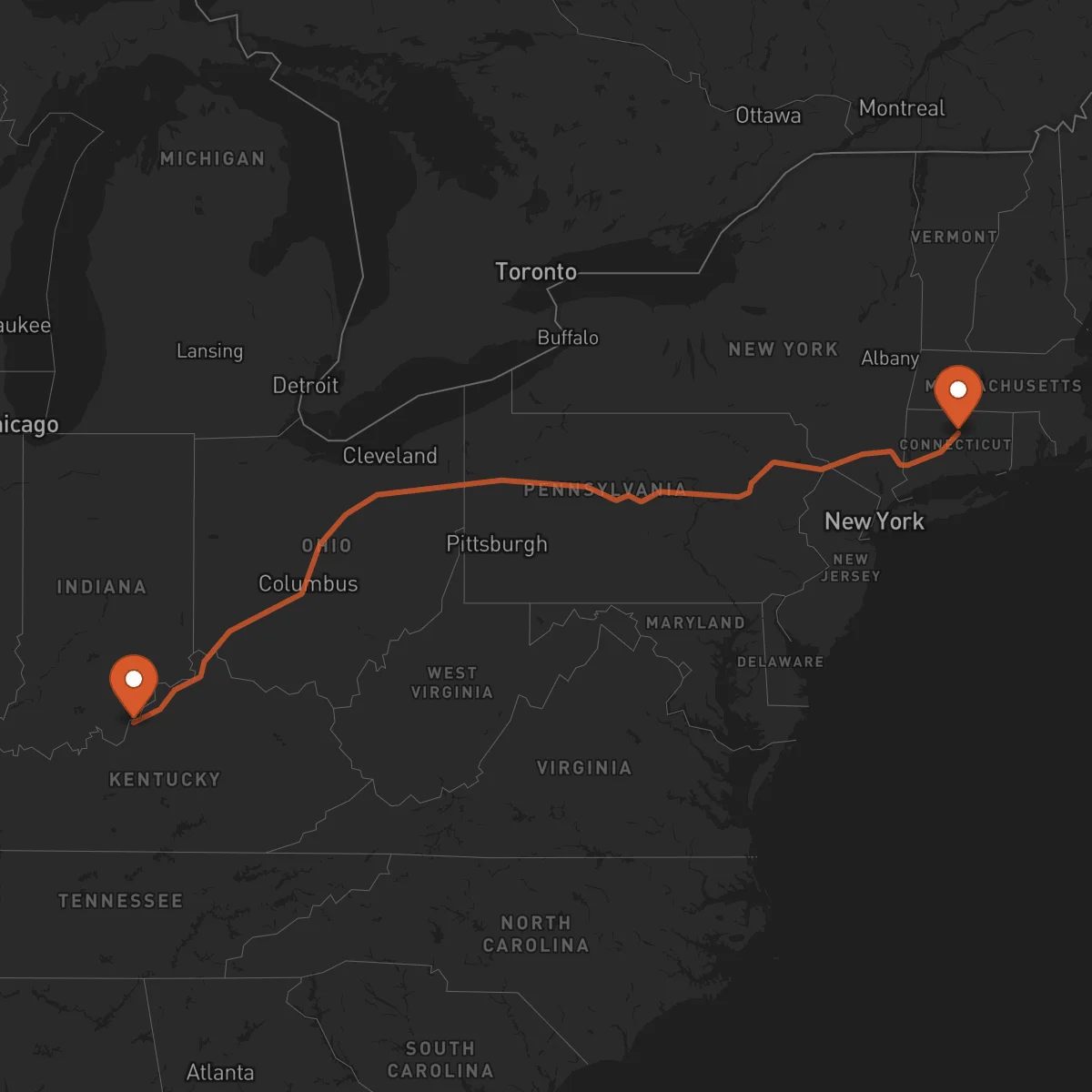 Ruta Louisville - Hartford