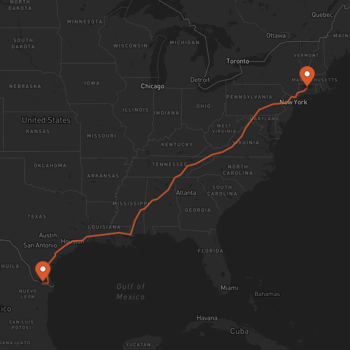 Ruta Hartford - McAllen
