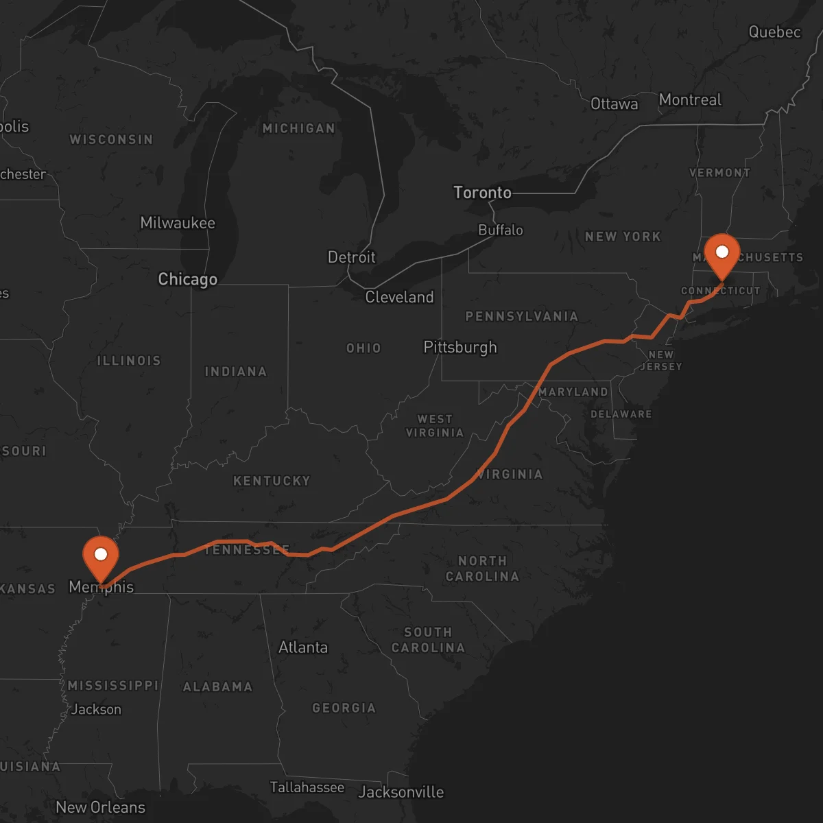 Ruta Hartford - Memphis