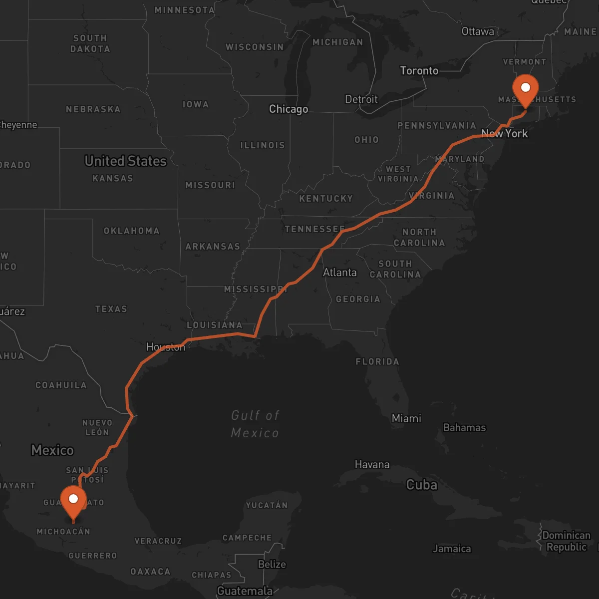 Ruta Hartford - Morelia