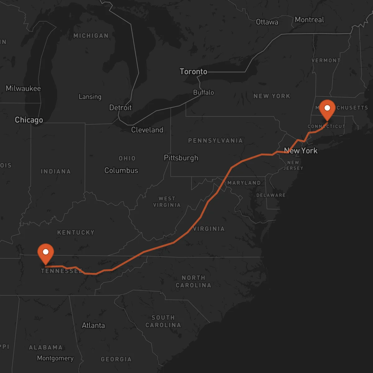 Ruta Hartford - Nashville
