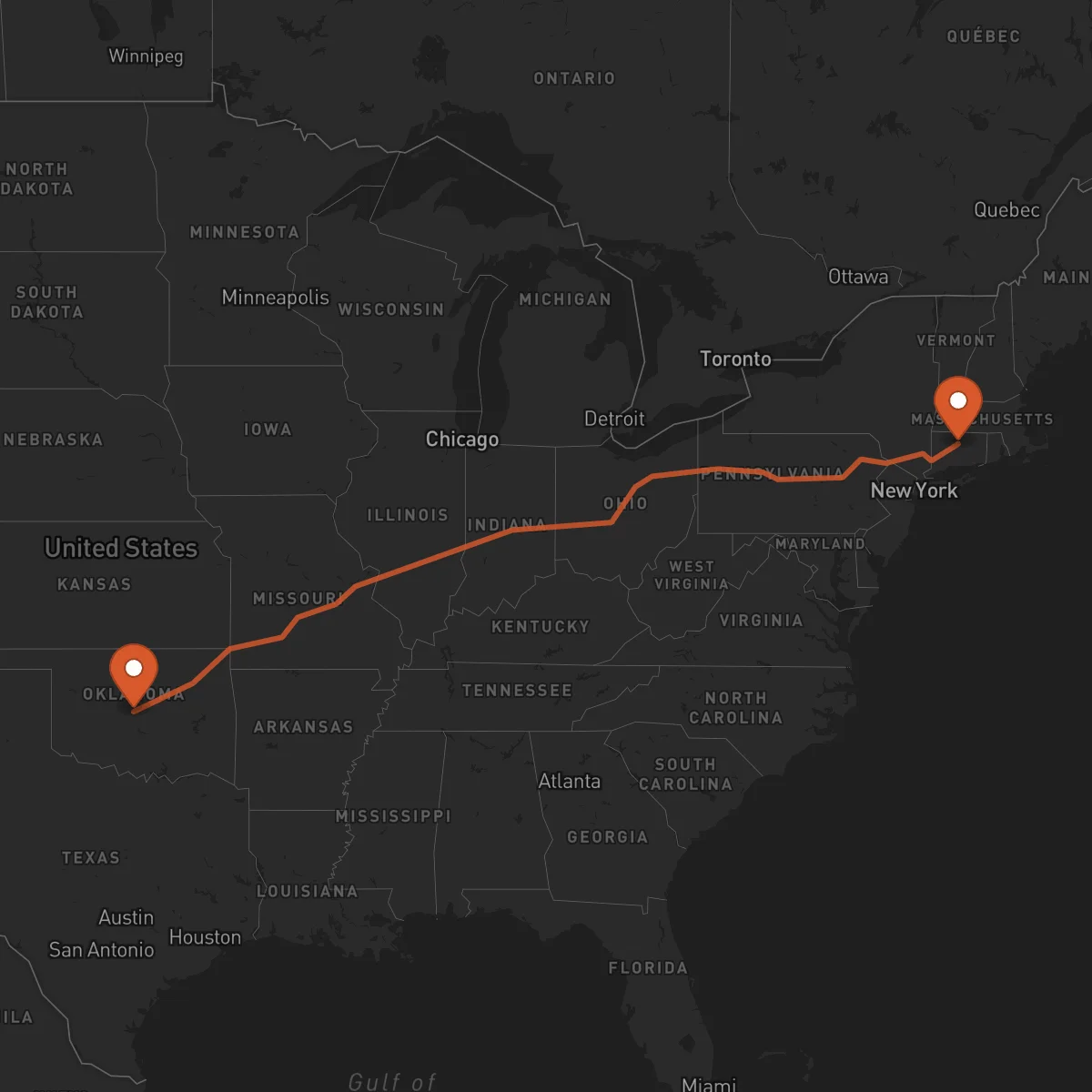 Ruta Oklahoma City - Hartford
