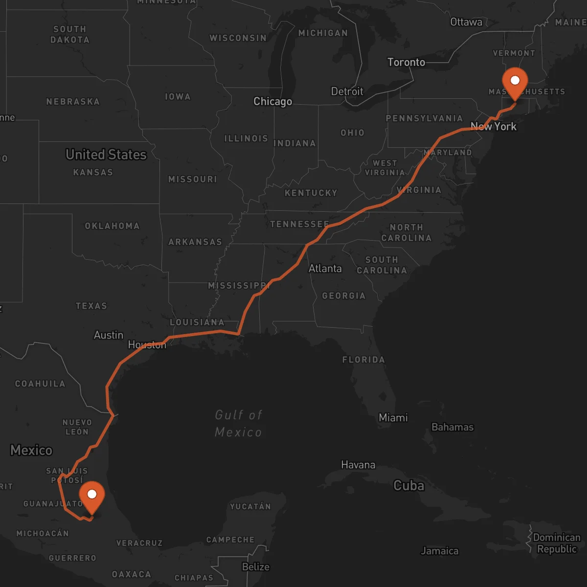 Ruta Hartford - Pachuca de Soto