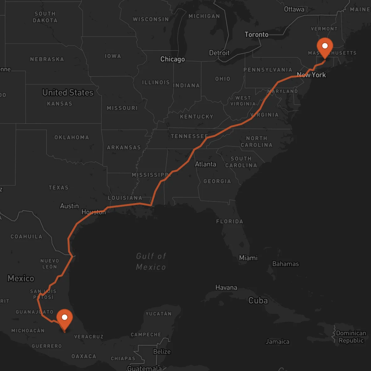 Ruta Hartford - Puebla de Zaragoza