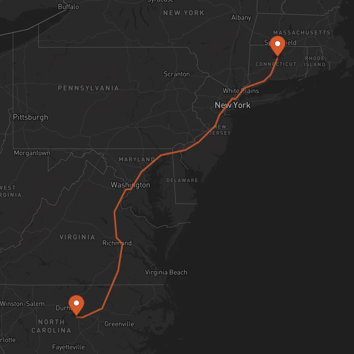 Ruta Raleigh - Hartford