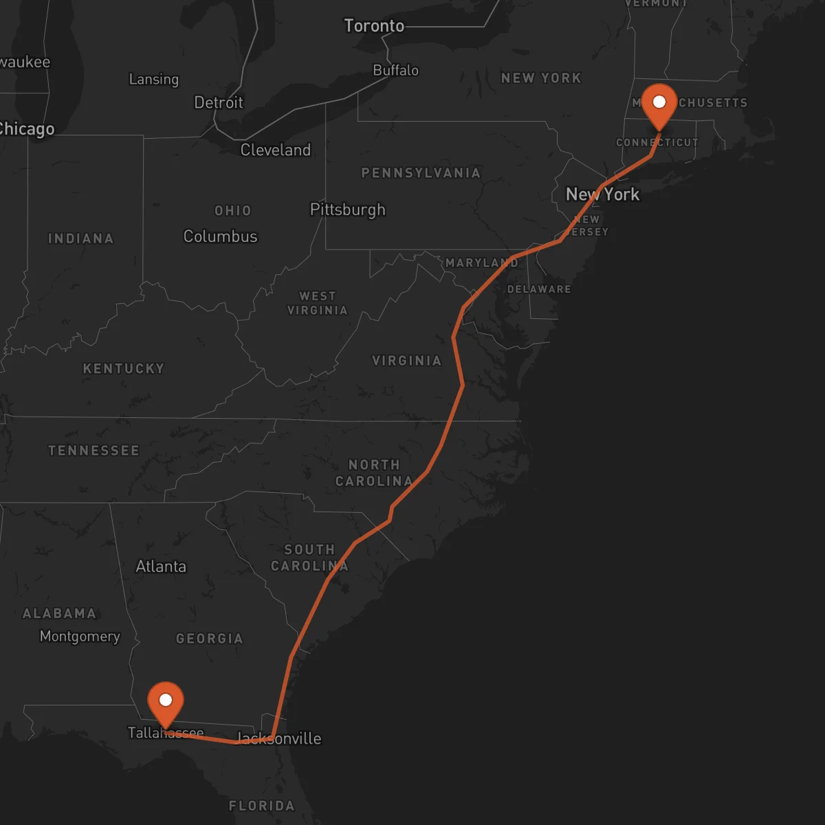 Ruta Hartford - Tallahassee
