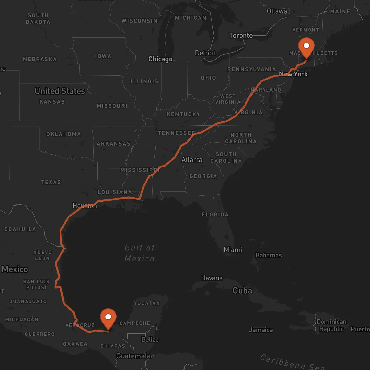 Ruta Hartford - Villahermosa