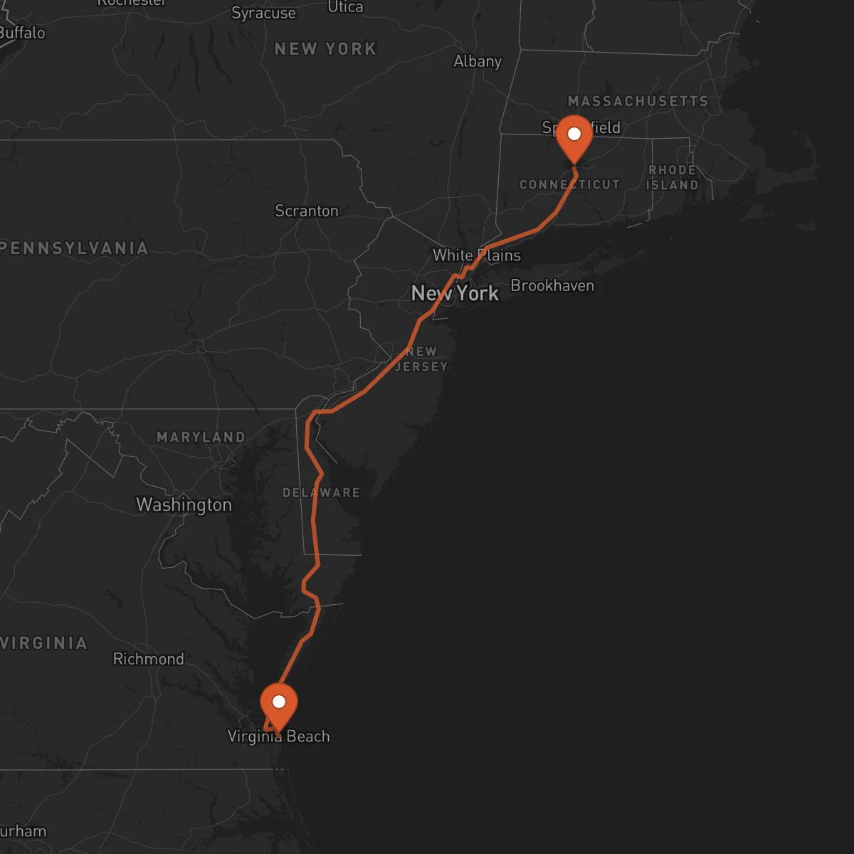 Ruta Hartford - Virginia Beach