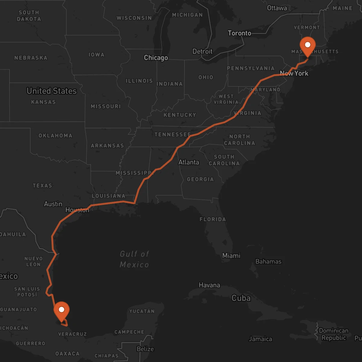Ruta Hartford - Xalapa