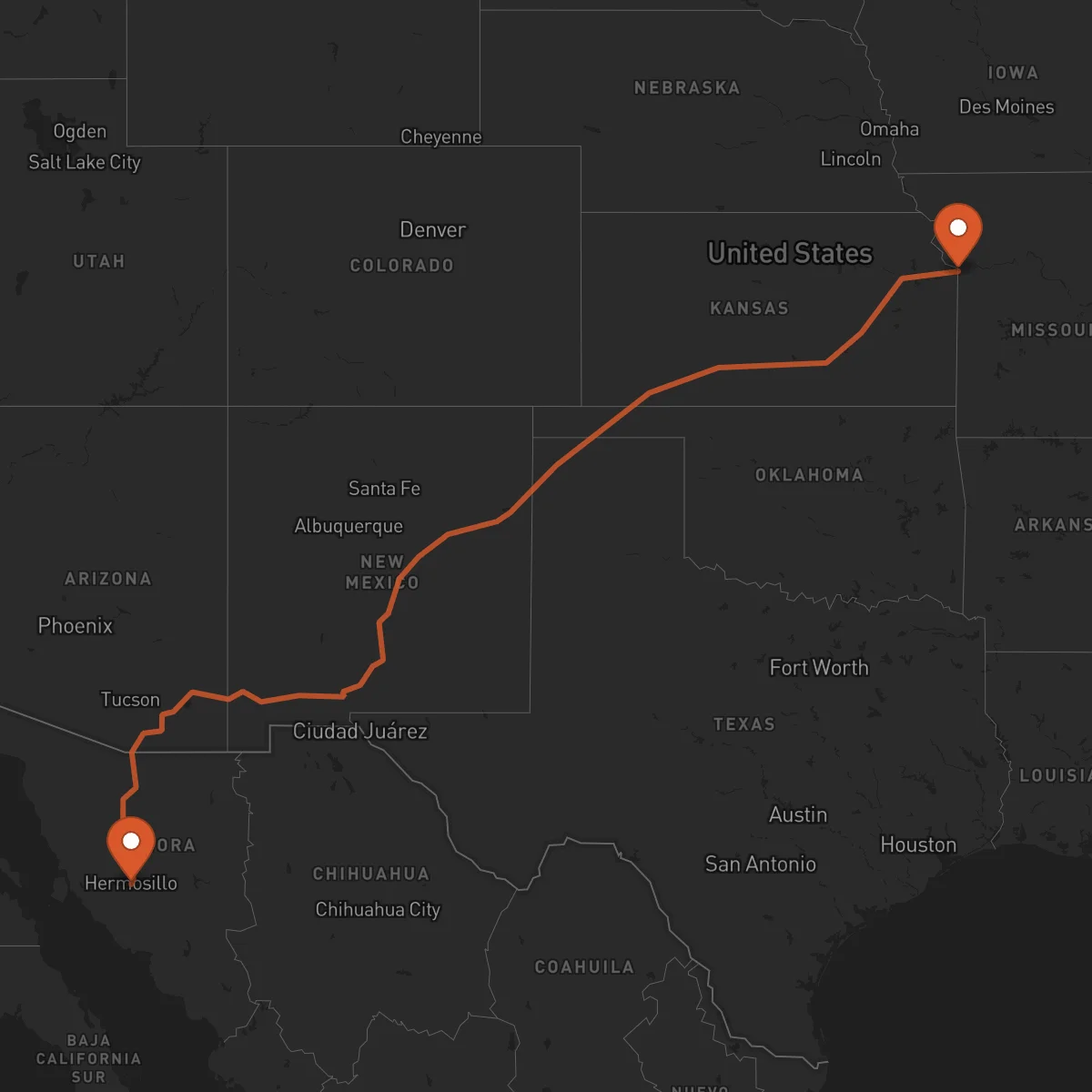 Ruta Kansas City - Hermosillo