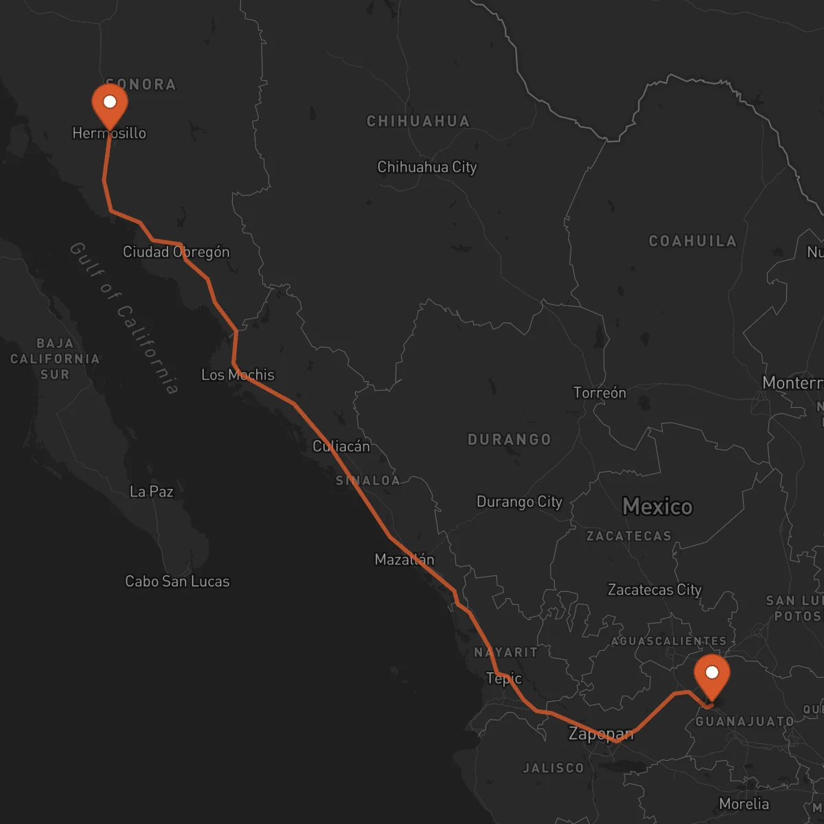 Ruta Hermosillo - León Guanajuato