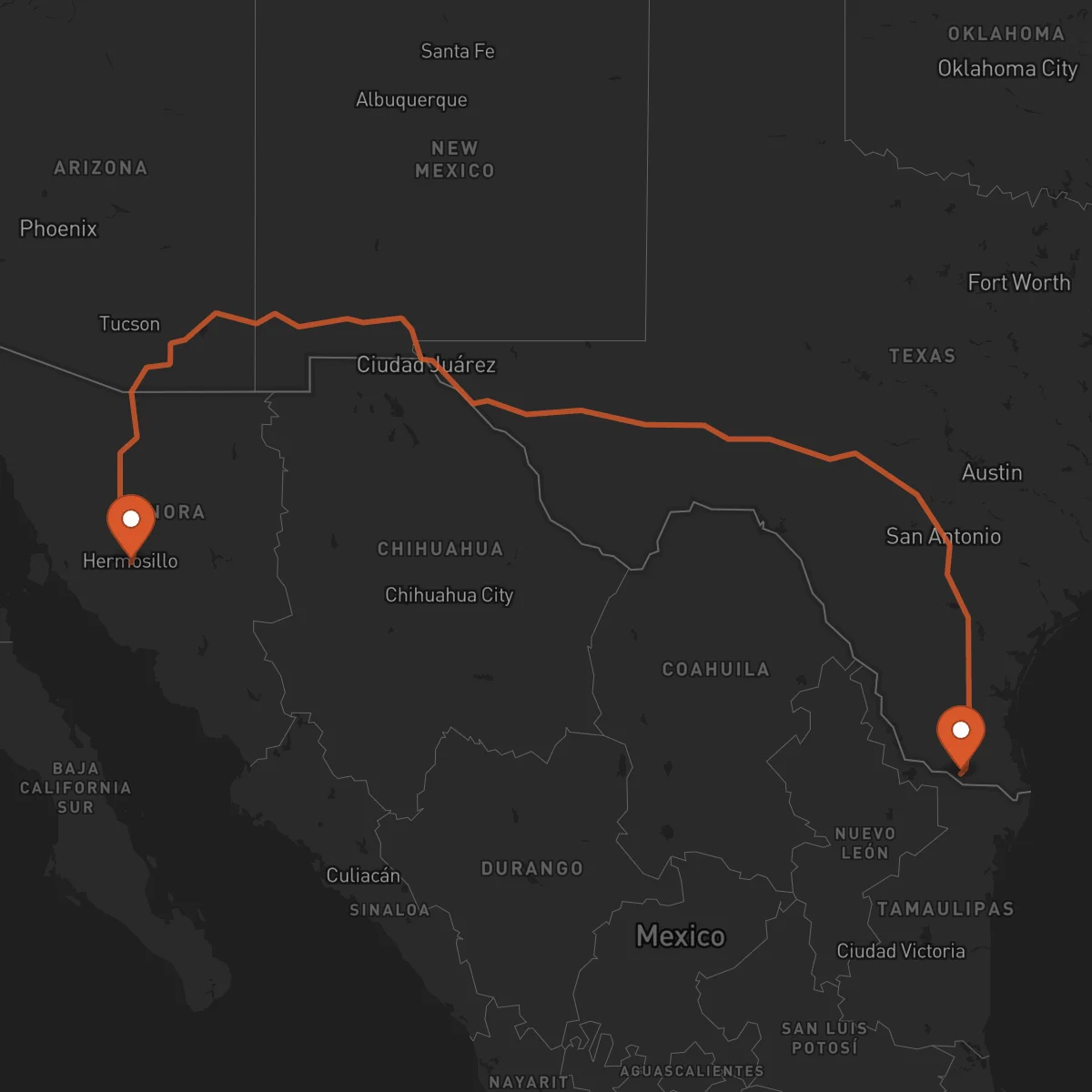 Ruta Hermosillo - McAllen
