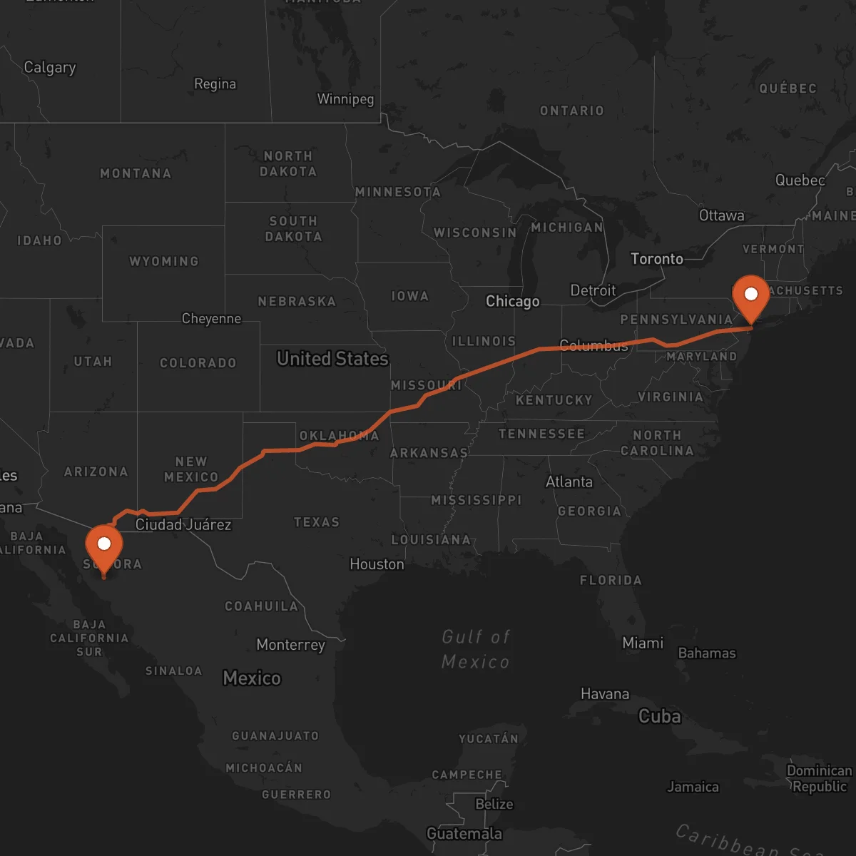 Ruta Nueva York - Hermosillo