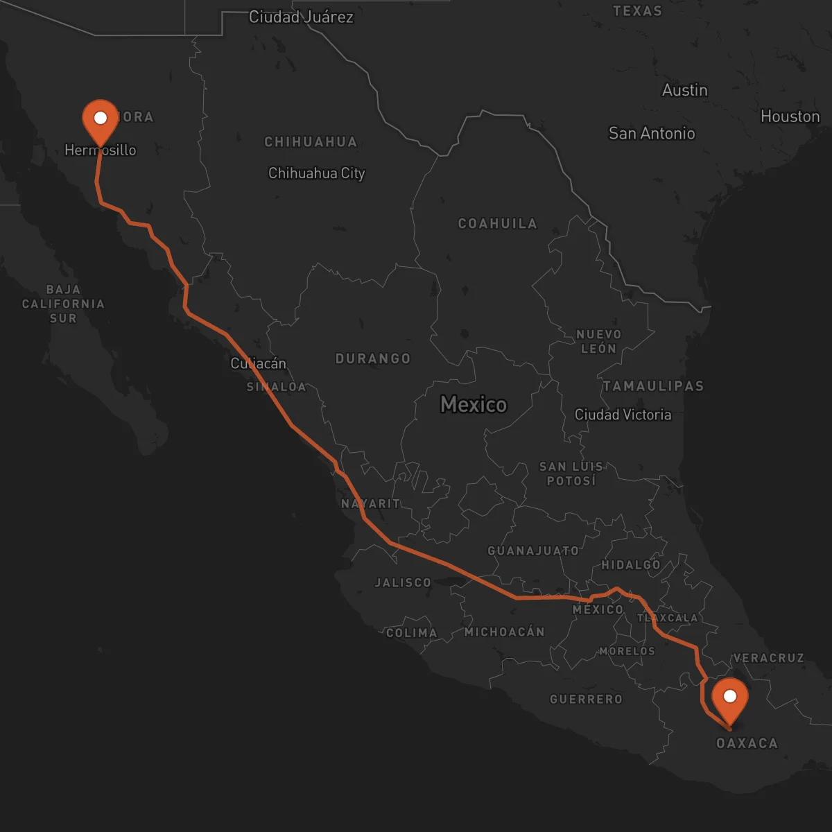 Ruta Hermosillo - Oaxaca de Juárez
