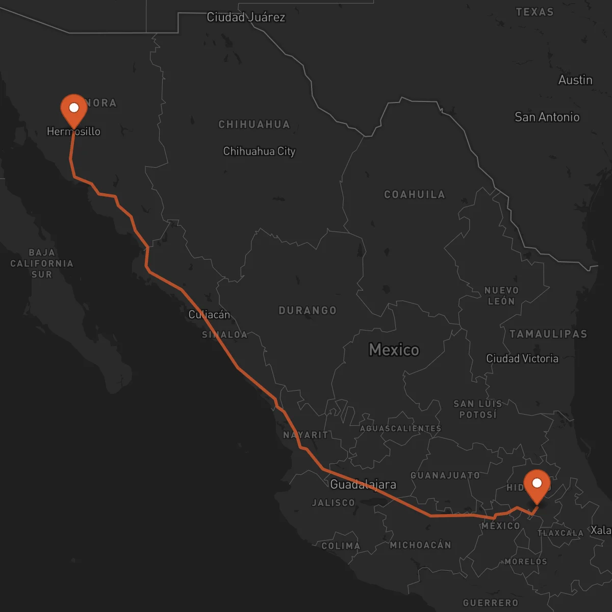 Ruta Hermosillo - Pachuca de Soto