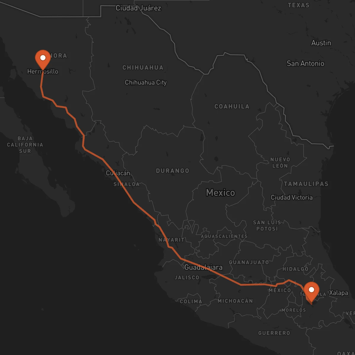Ruta Hermosillo - Puebla de Zaragoza