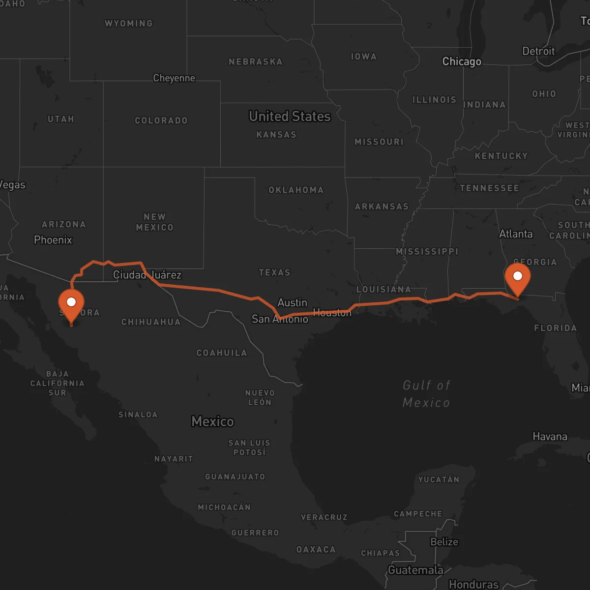 Ruta Hermosillo - Tallahassee