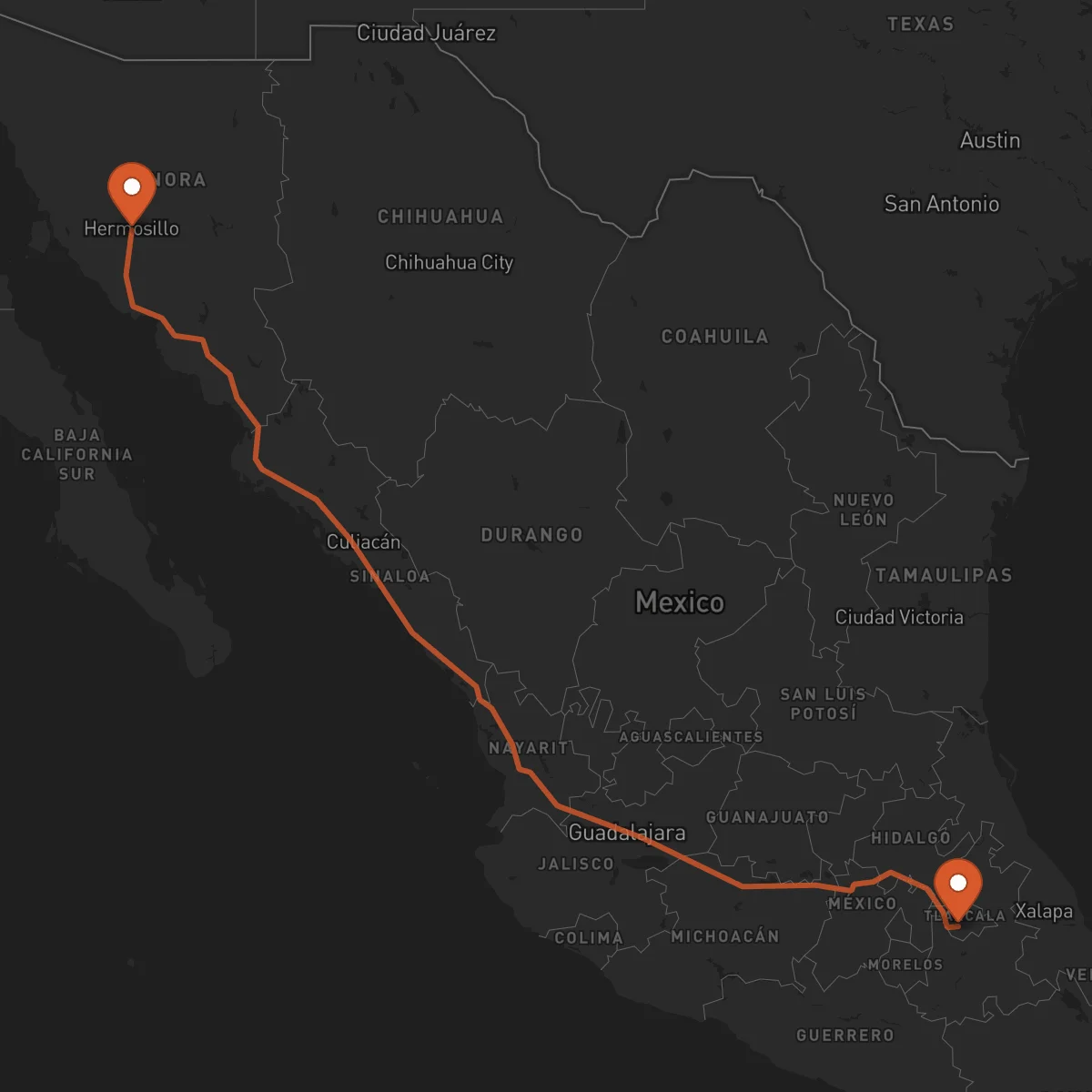 Ruta Hermosillo - Tlaxcala de Xicohténcatl