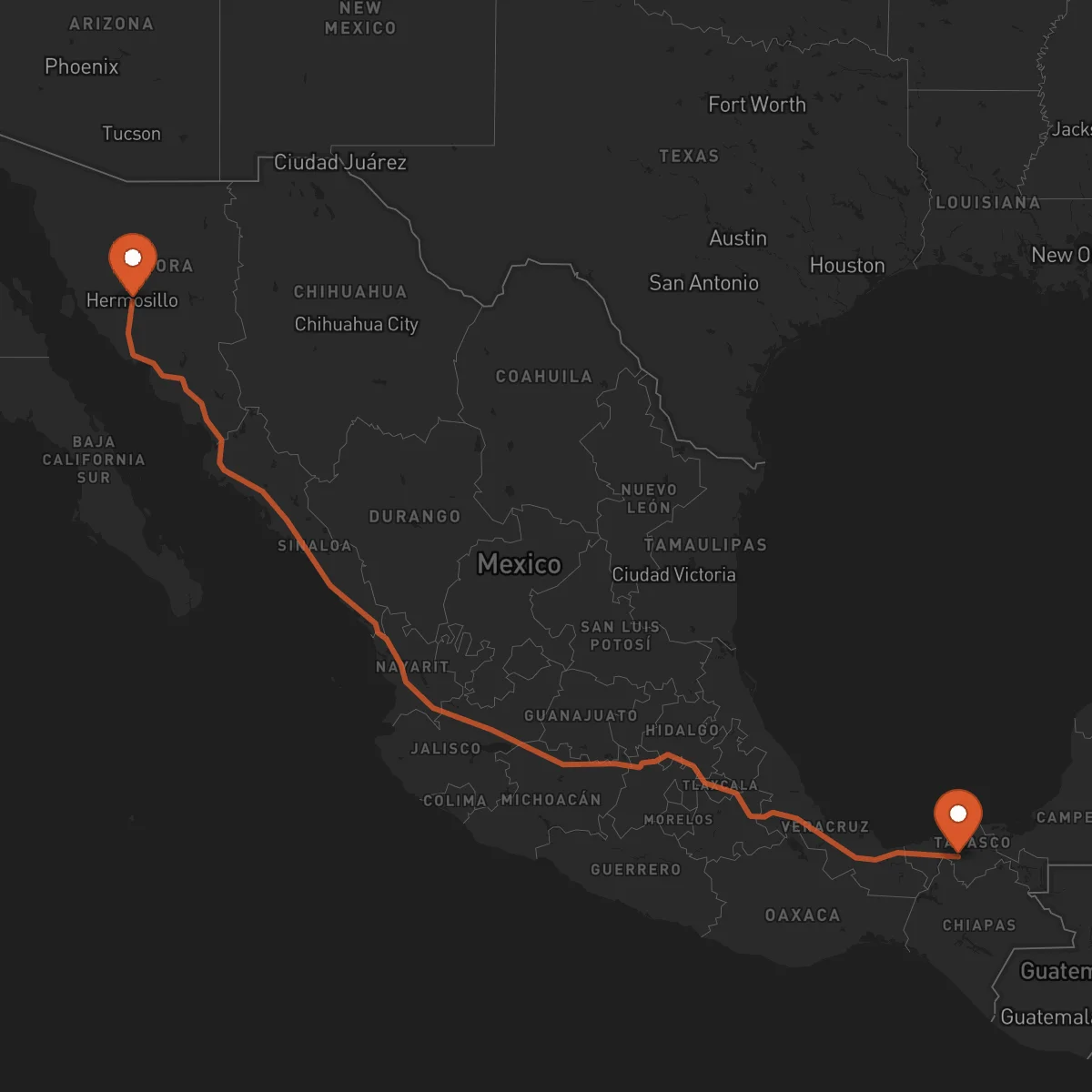 Ruta Hermosillo - Villahermosa