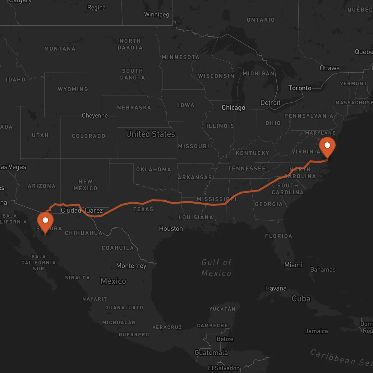 Ruta Hermosillo - Virginia Beach