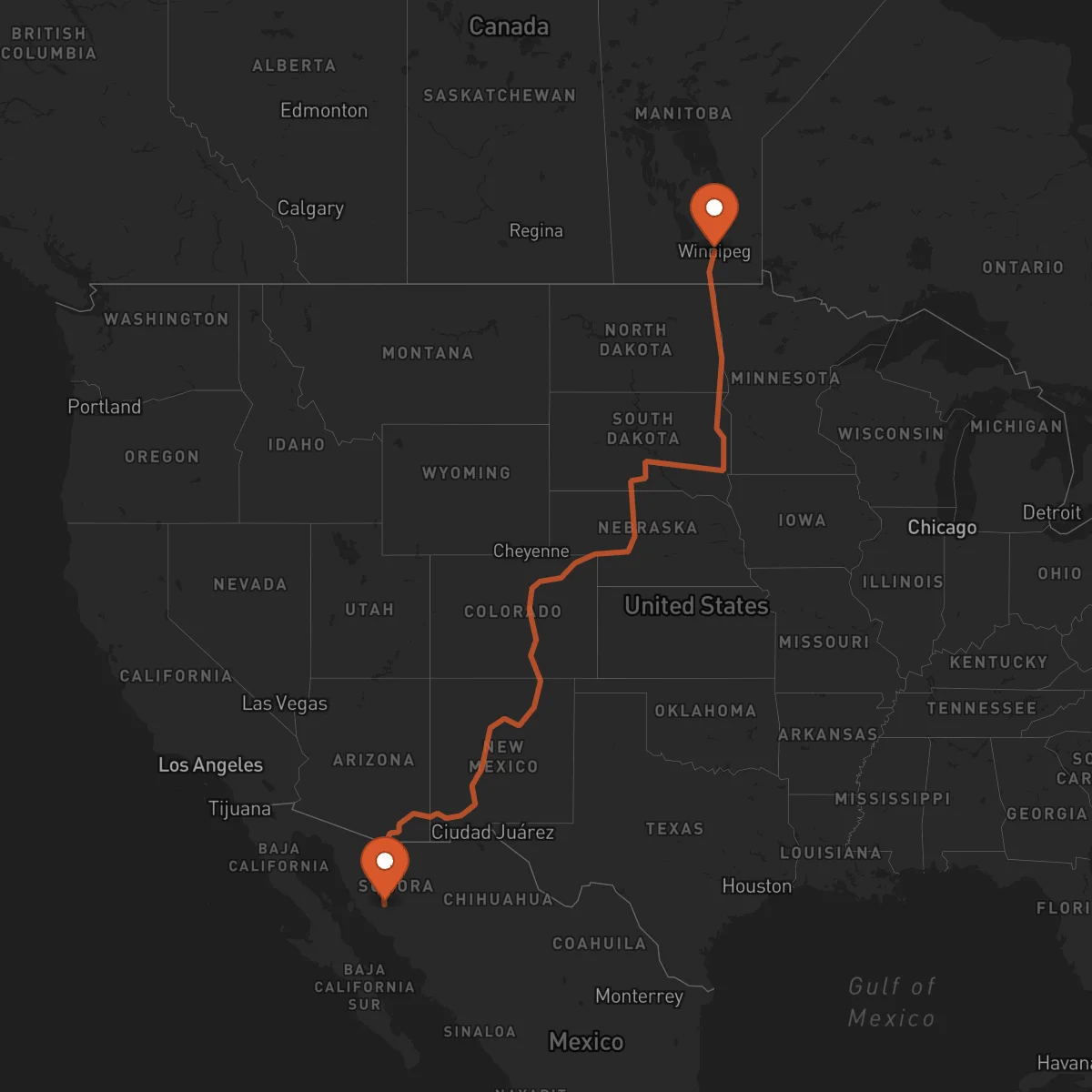 Ruta Hermosillo - Winnipeg