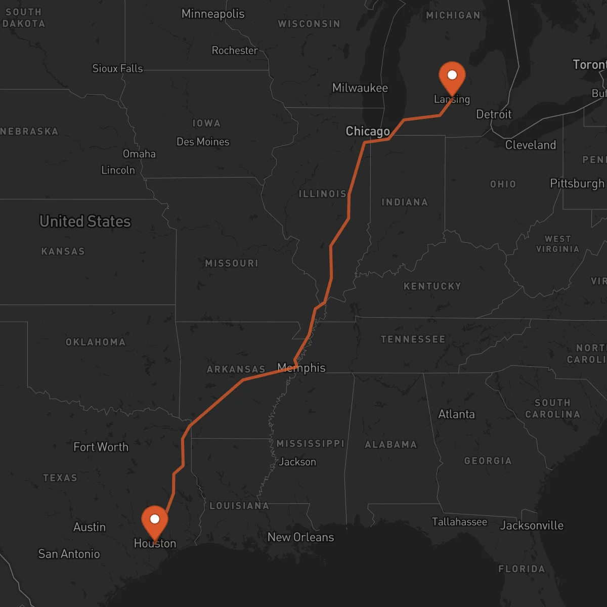 Ruta Houston - Lansing