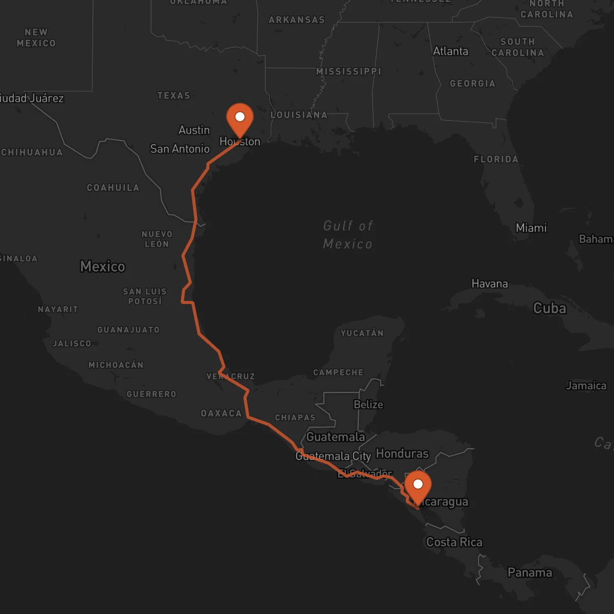 Ruta Houston - Masaya