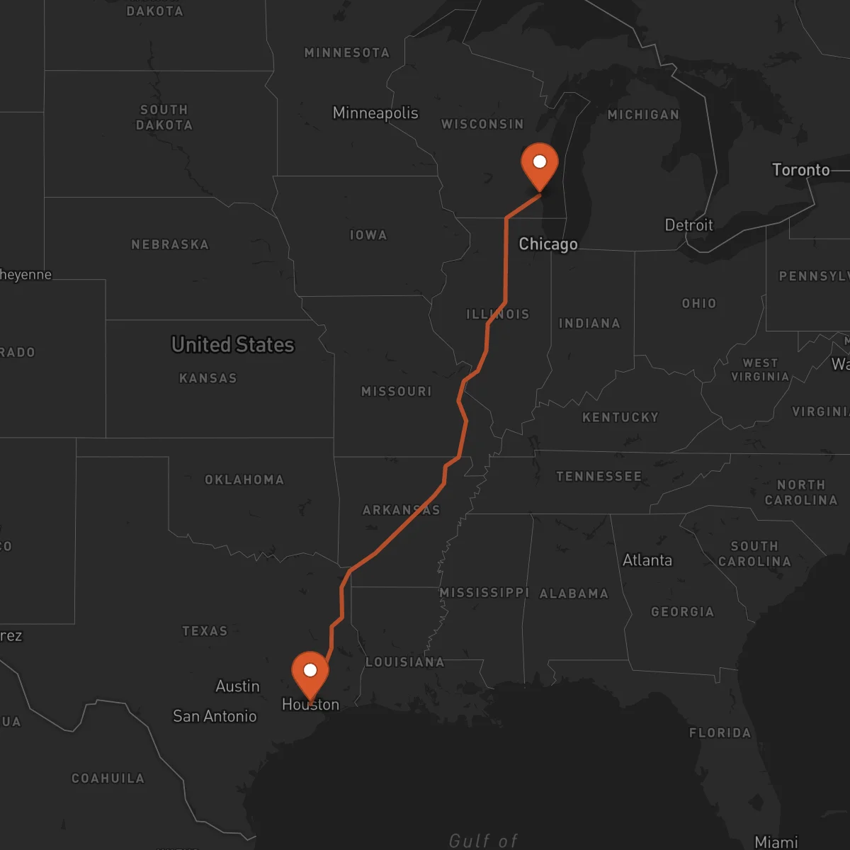Ruta Milwaukee - Houston