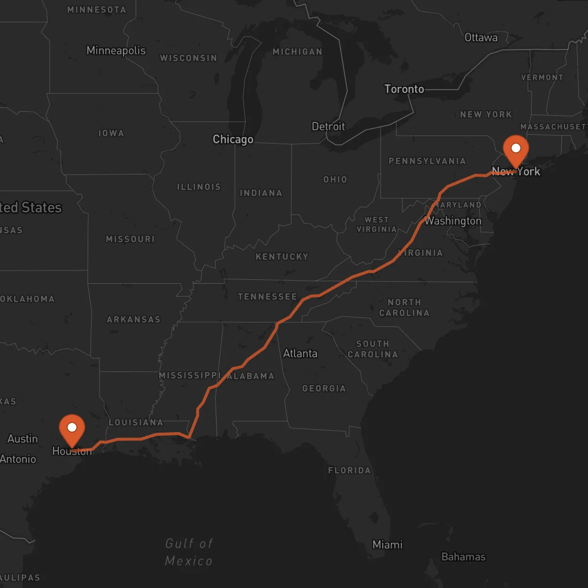 Ruta Houston - Nueva York