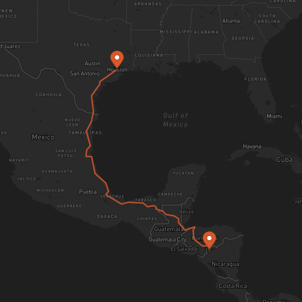 Ruta Houston - Ocotal