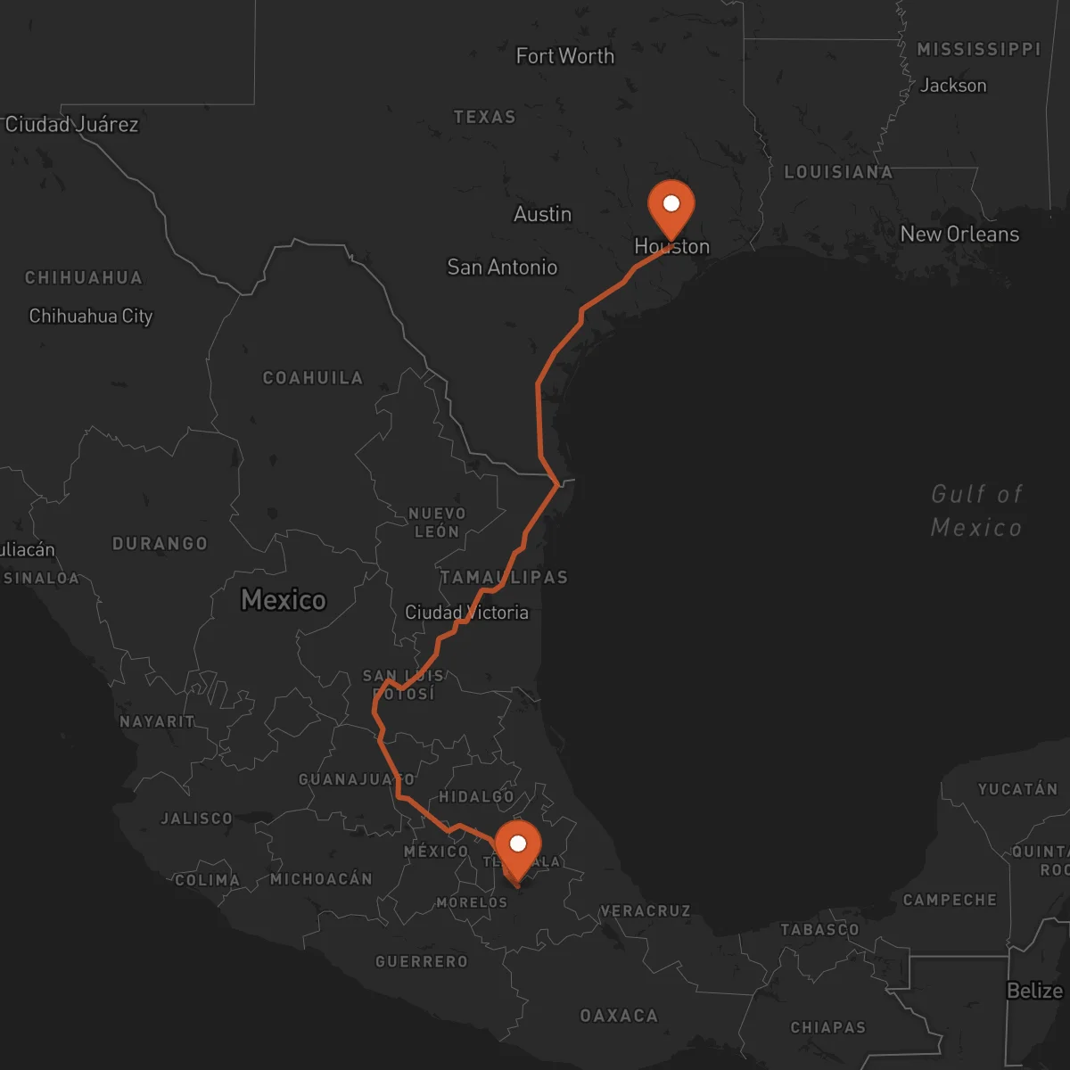 Ruta Houston - Puebla de Zaragoza