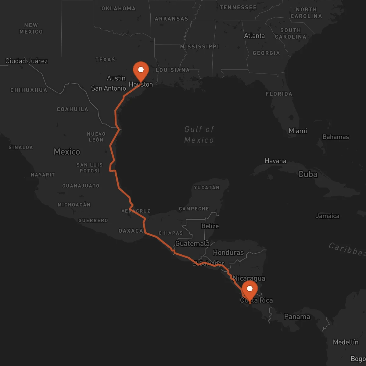 Ruta Houston - Puntarenas