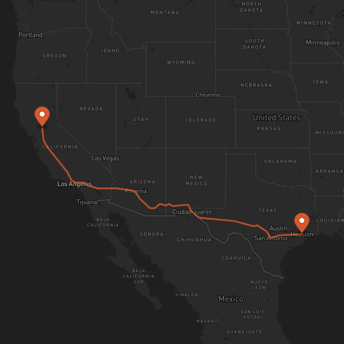 Ruta Houston - Sacramento