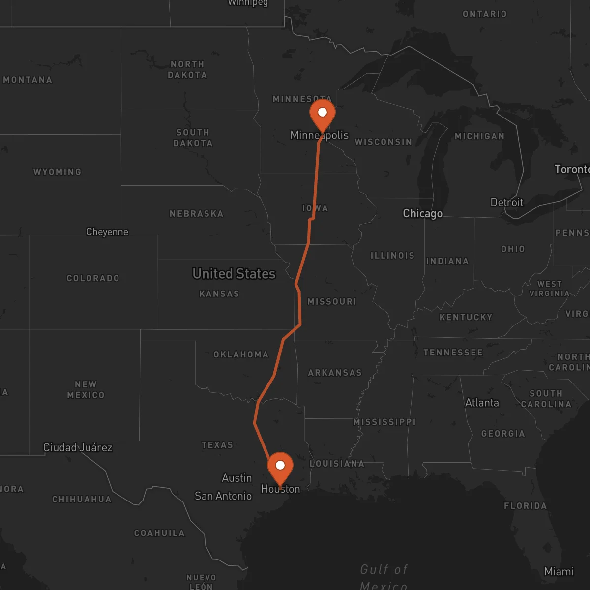 Ruta Houston - Saint Paul