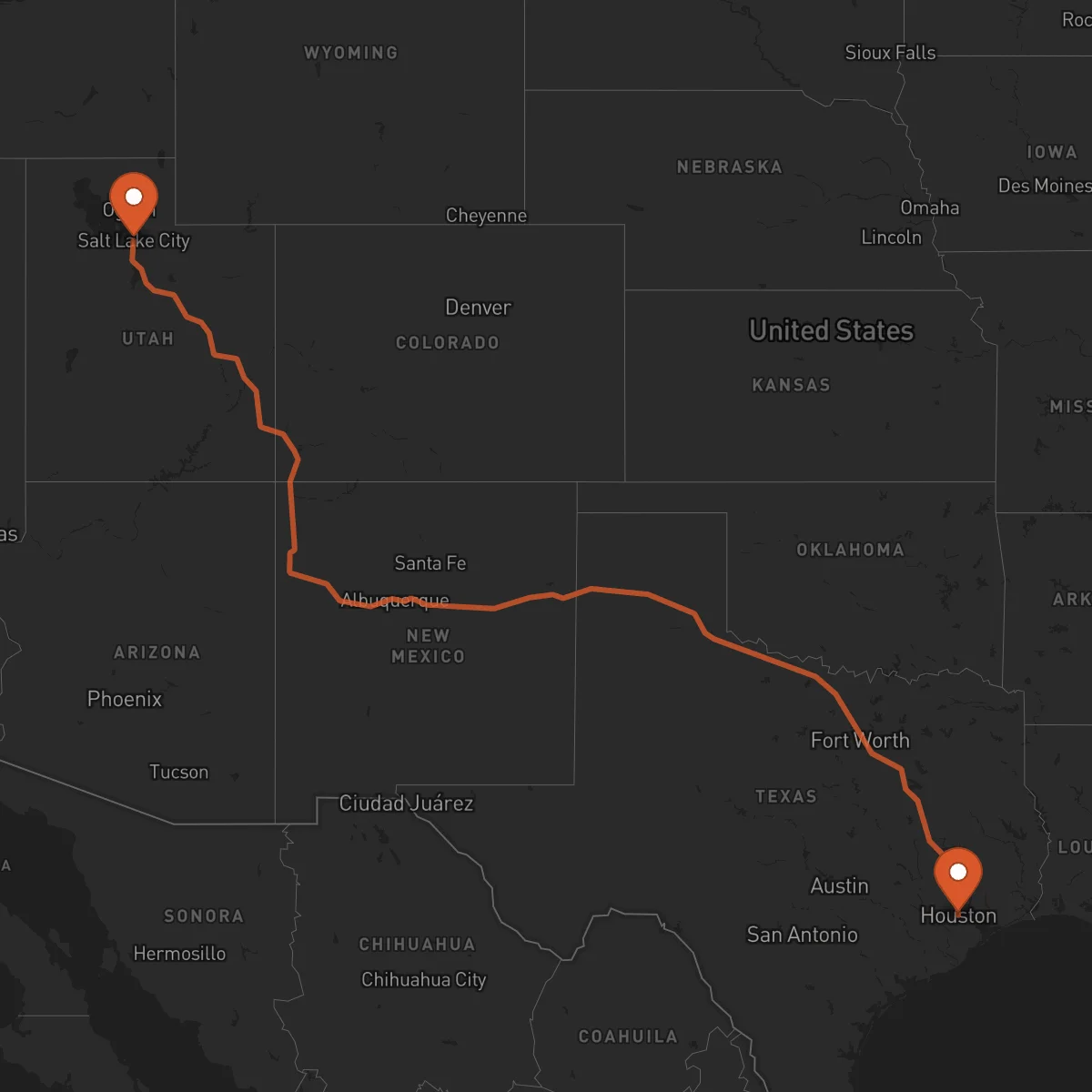 Ruta Salt Lake City - Houston