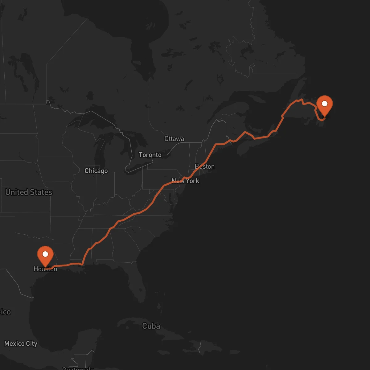 Ruta Houston - San Juan de Terranova (St. John's)