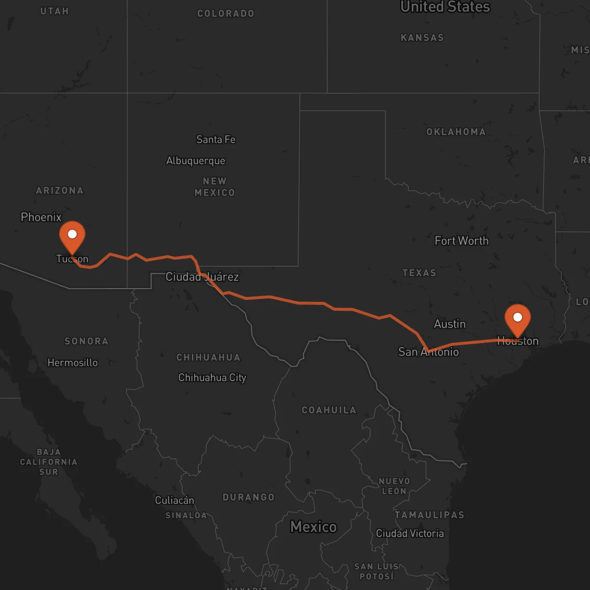 Ruta Tucson - Houston