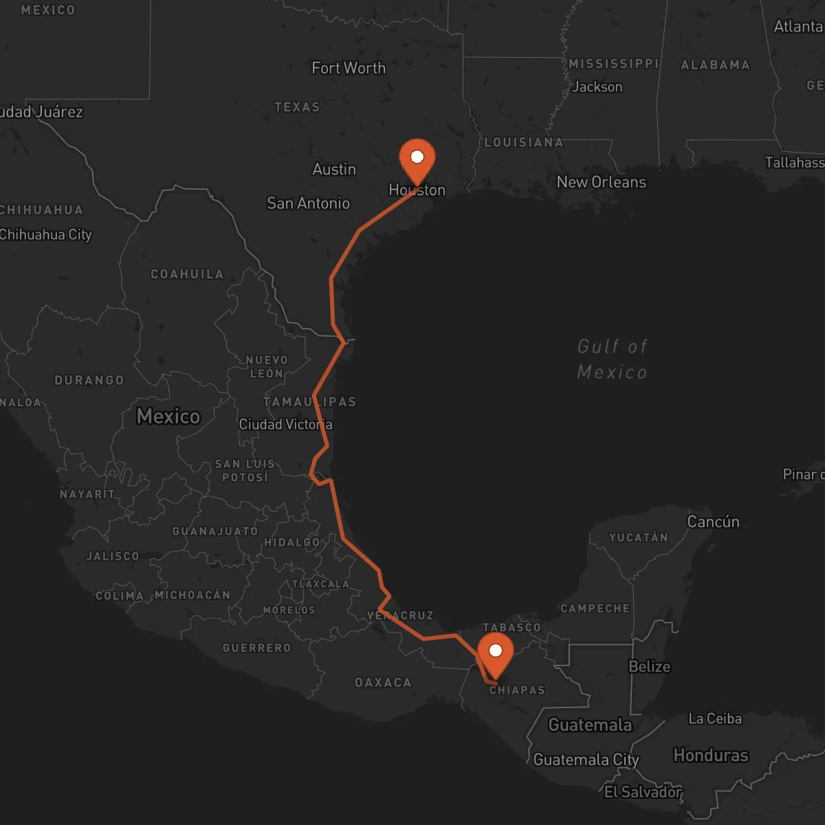 Ruta Tuxtla Gutiérrez - Houston