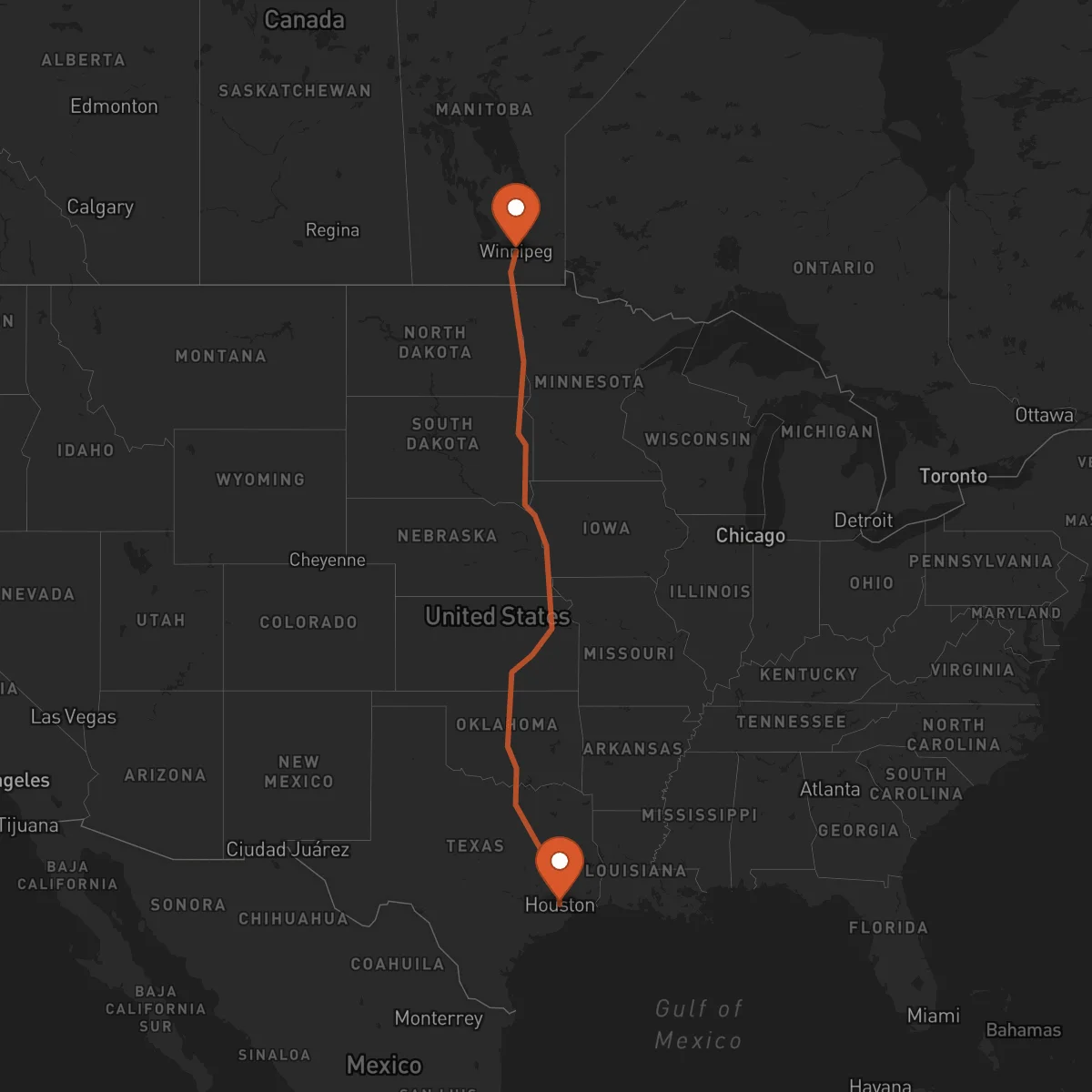 Ruta Winnipeg - Houston
